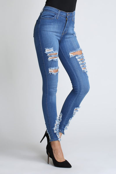 PAIGE DISTRESSED/SHREDDED JEANS
